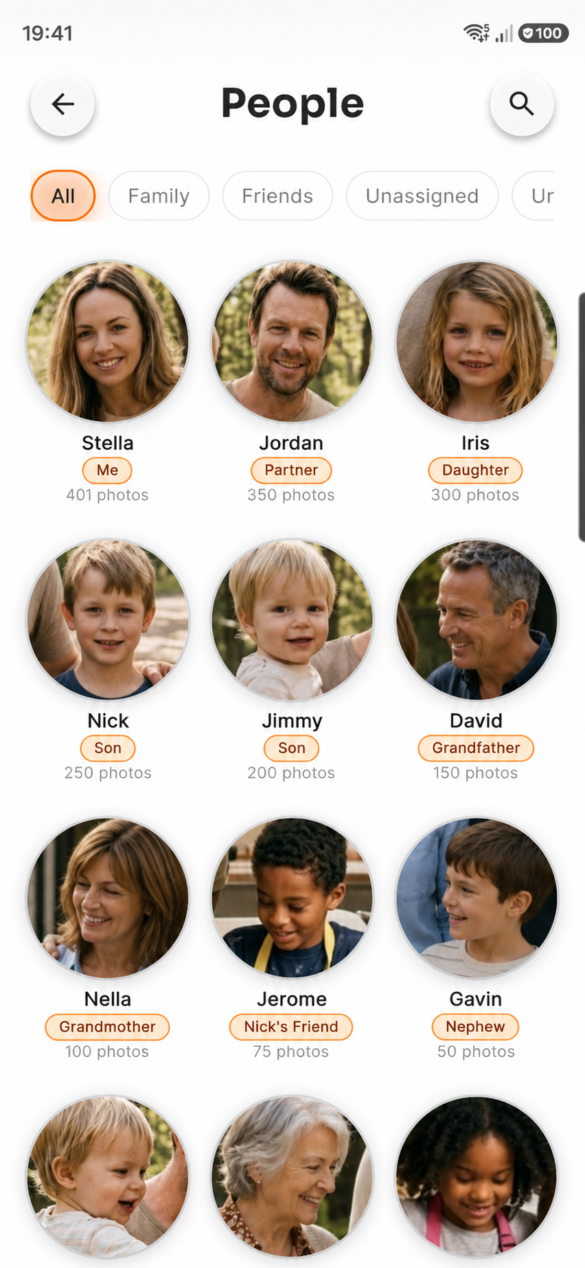 Filtored People screen with named profiles
